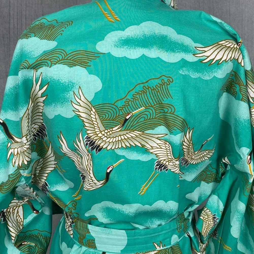 Vtg Passports Pier 1 Kimono Robe Womens OS Crane Bird Print Made in Hong Kong